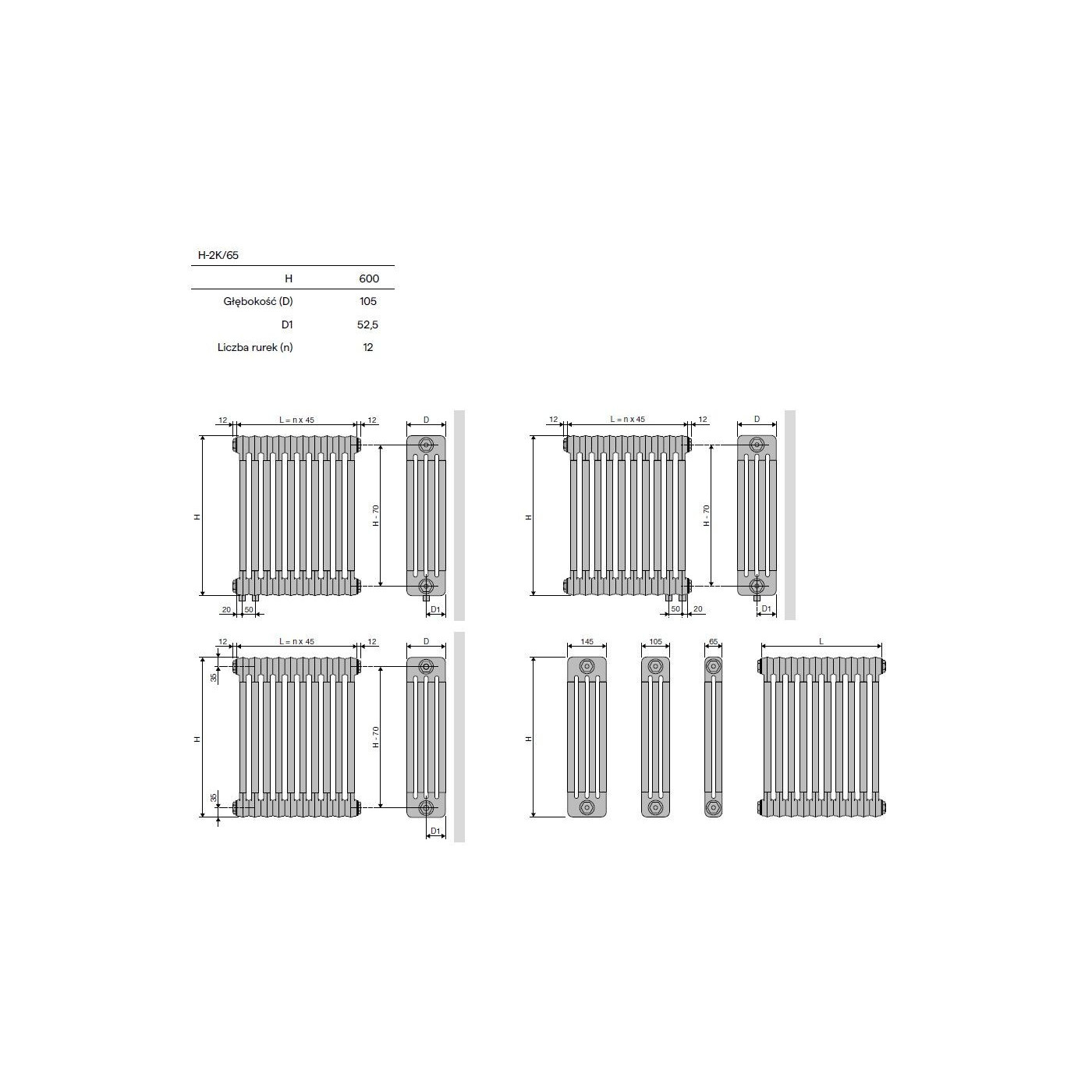 Grzejnik Poziomy 2-Kolumnowy Ritmo H-2K/65 0540x0600 9016 Vasco Grzejnik Poziomy 2-Kolumnowy Ritmo H-2K/65 0540x0600 9016 Vasco