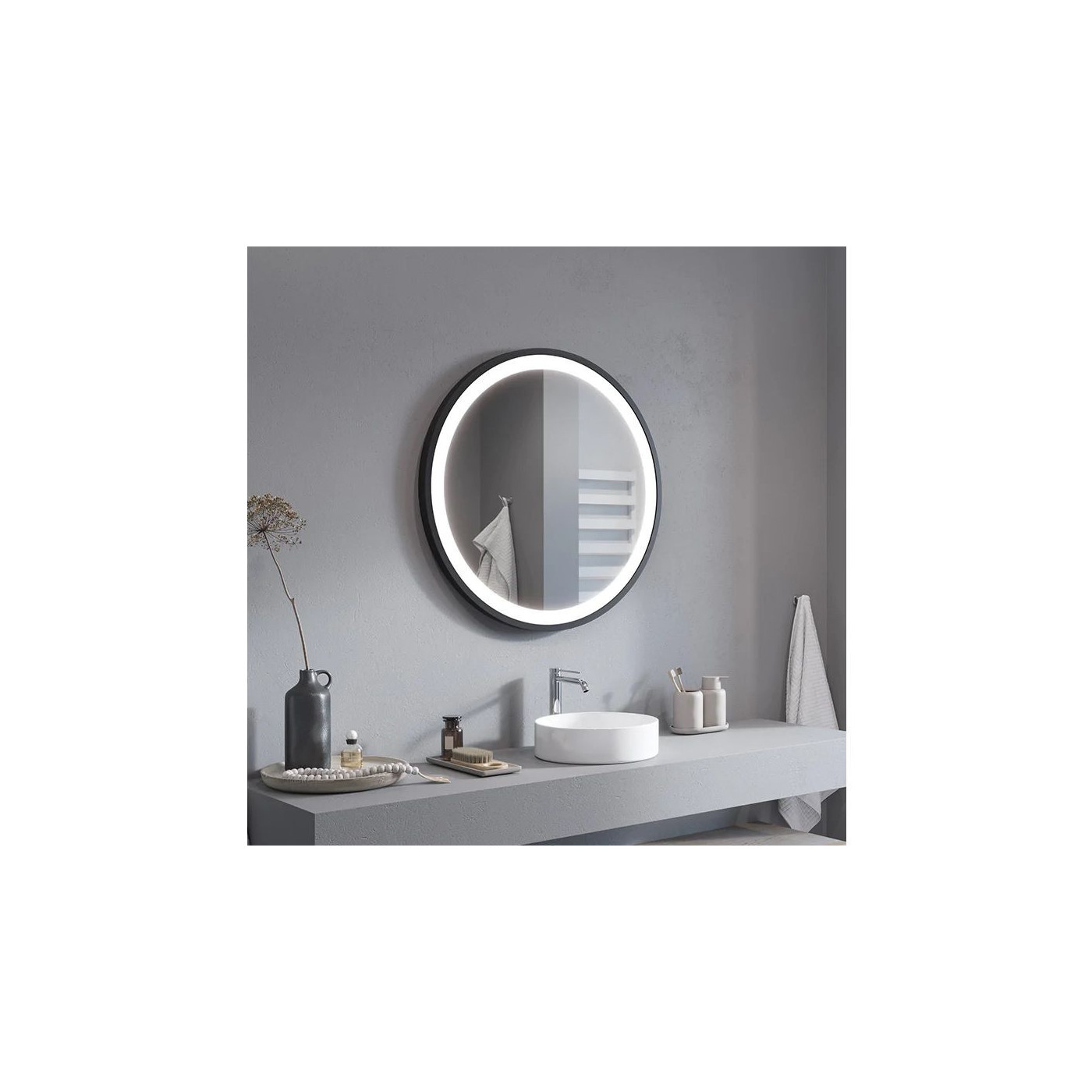 Lustro W Ramie Sunny LED Barwa Ciepła 85cm Czarne Ruke Lustro W Ramie Sunny LED Barwa Ciepła 85cm Czarne Ruke