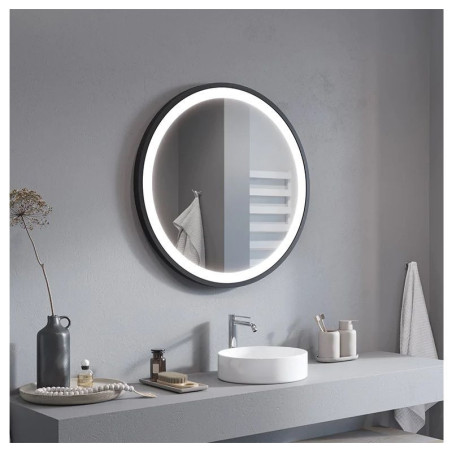 Lustro W Ramie Sunny LED Barwa Ciepła 85cm Czarne Ruke