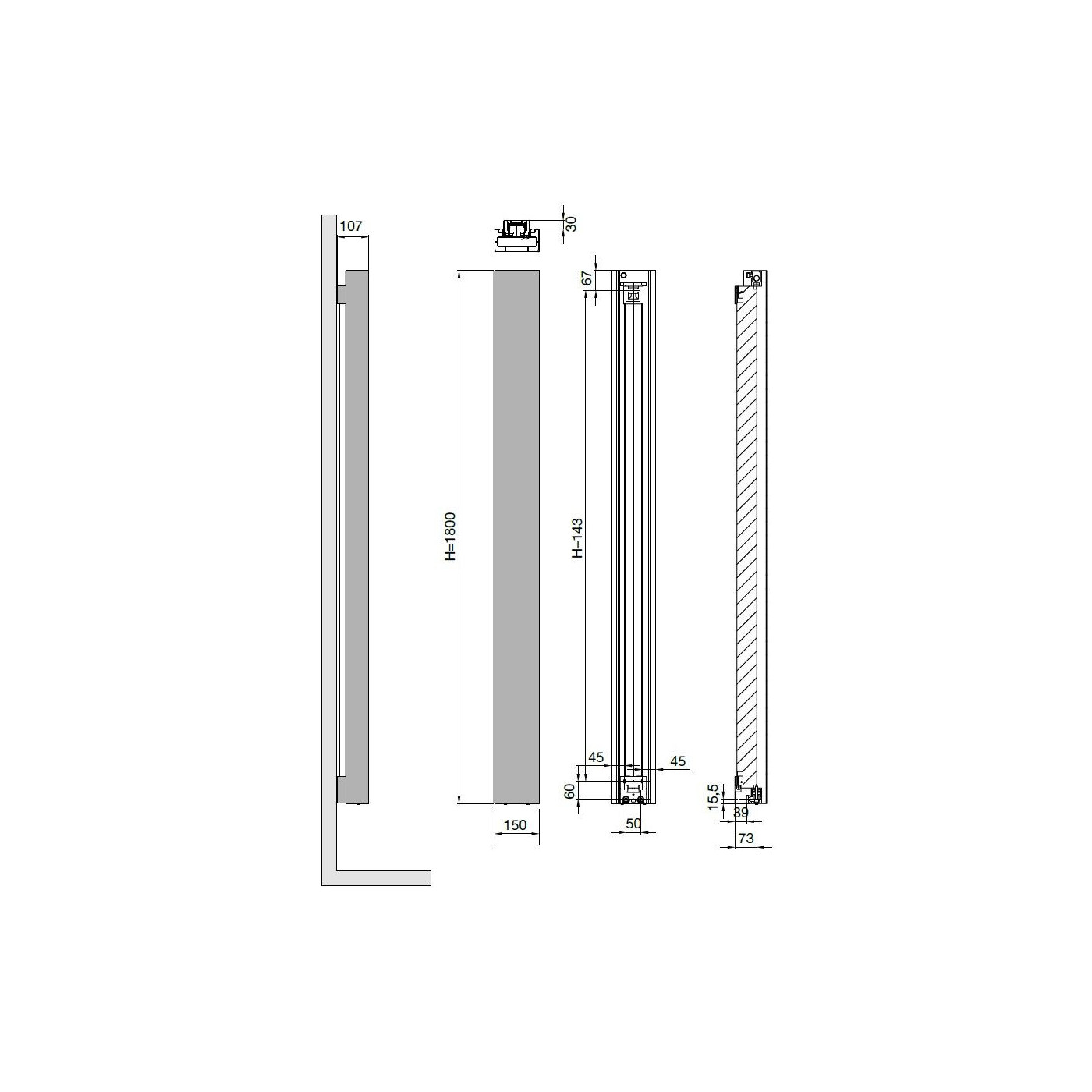 Grzejnik Dekoracyjny Beams Mono 1800x150 Jet Black Kermi Grzejnik Dekoracyjny Beams Mono 1800x150 Jet Black Kermi