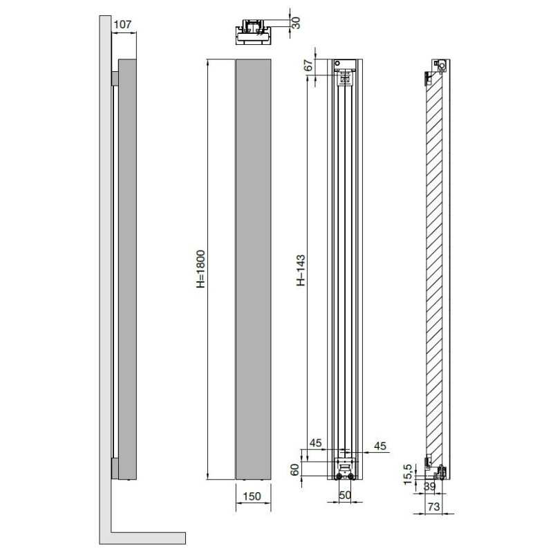 Grzejnik Dekoracyjny Beams Mono 1800x150 Jet Black Kermi Grzejnik Dekoracyjny Beams Mono 1800x150 Jet Black Kermi