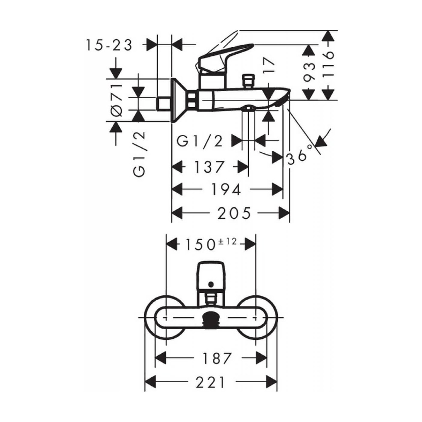 Bateria Wannowa Logis 71400000 Hansgrohe Bateria Wannowa Logis 71400000 Hansgrohe