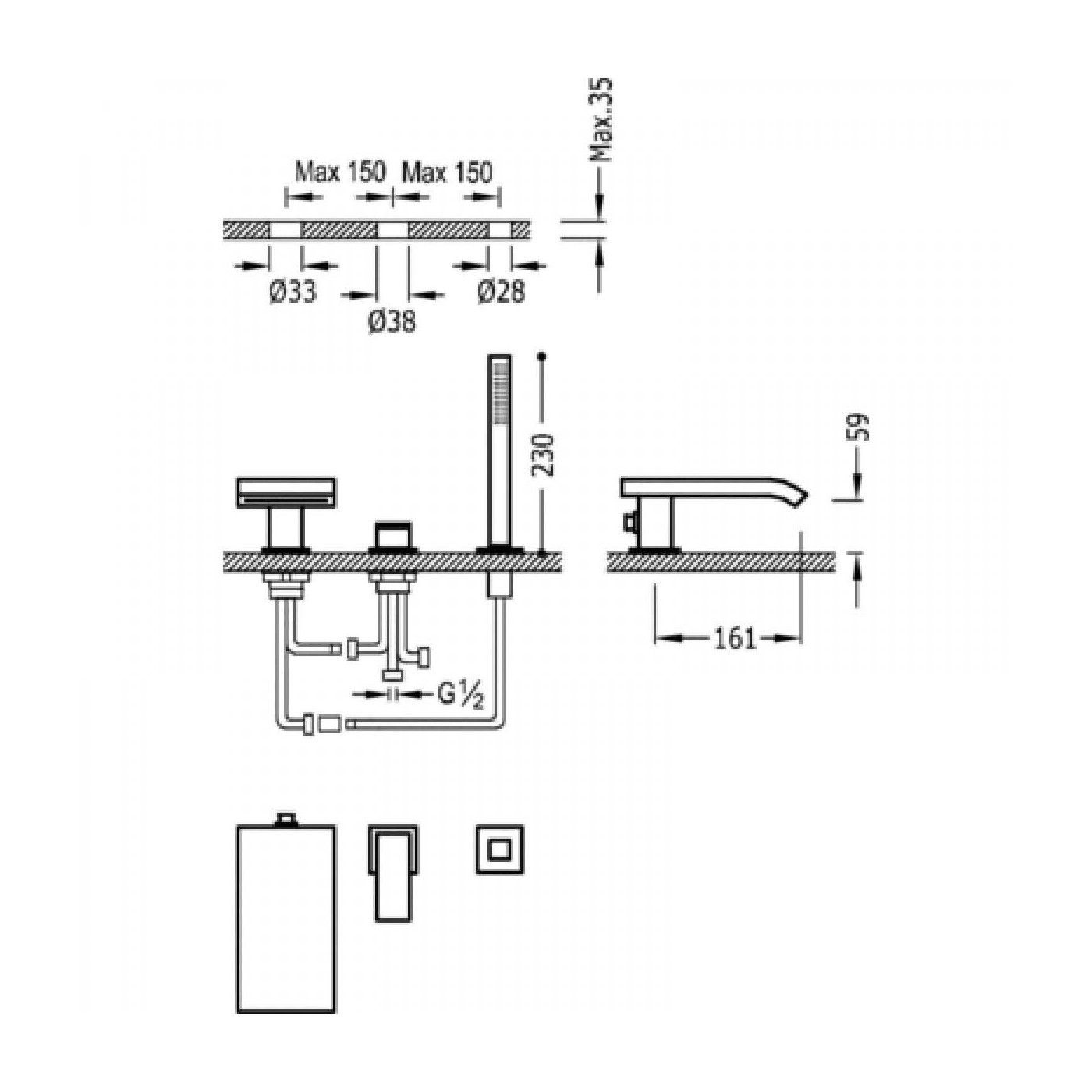 Bateria Nawannowa Cuadro Z Dźwignią 10616102 Tres Bateria Nawannowa Cuadro Z Dźwignią 10616102 Tres