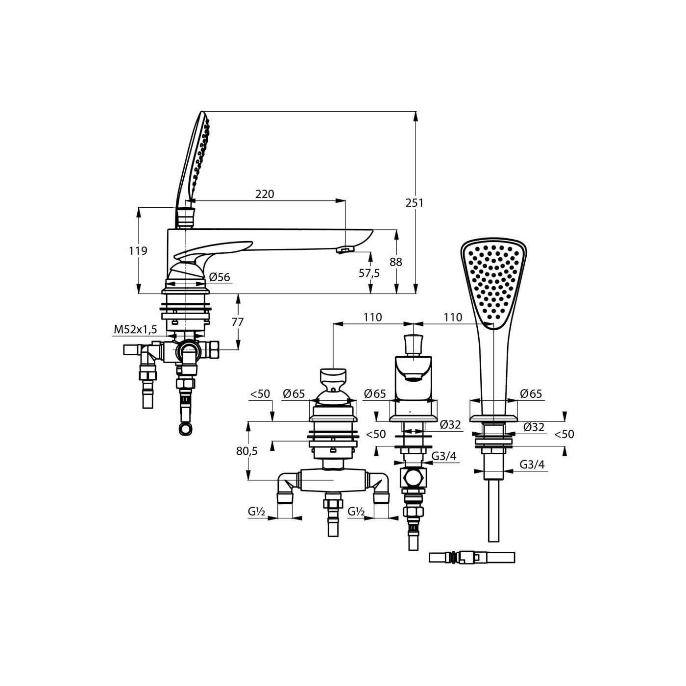 Bateria Wannowo-Natryskowa 3-otworowa Balance 524470575 Kludi Bateria Wannowo-Natryskowa 3-otworowa Balance 524470575 Kludi