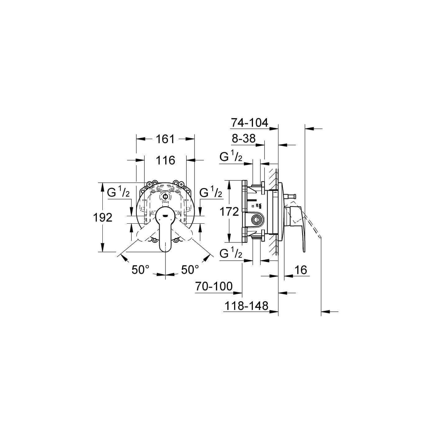 Jednouchwytowa Bateria Wannowa Eurostyle Cosmopolitan 19506002 Grohe Jednouchwytowa Bateria Wannowa Eurostyle Cosmopolitan 19506002 Grohe