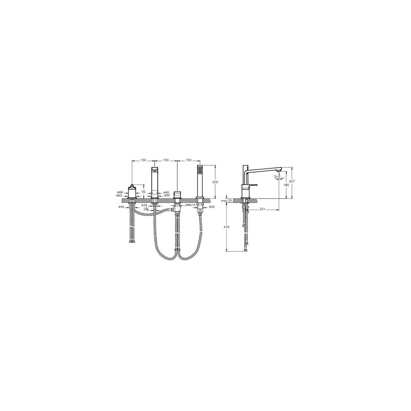 Bateria Wannowa 4-Otworowa Suit L A42529EXP Vitra Bateria Wannowa 4-Otworowa Suit L A42529EXP Vitra