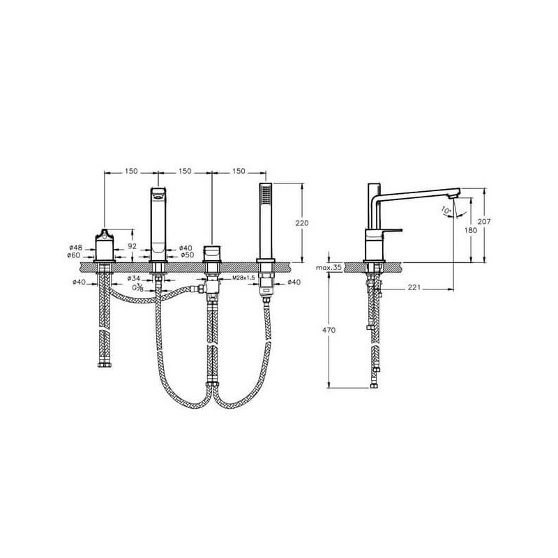 Bateria Wannowa 4-Otworowa Suit L A42529EXP Vitra Bateria Wannowa 4-Otworowa Suit L A42529EXP Vitra