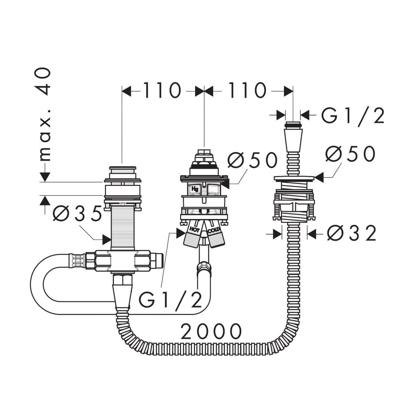 Zestaw Do Baterii 3-Otworowej 13439180 Hansgrohe Zestaw Do Baterii 3-Otworowej 13439180 Hansgrohe