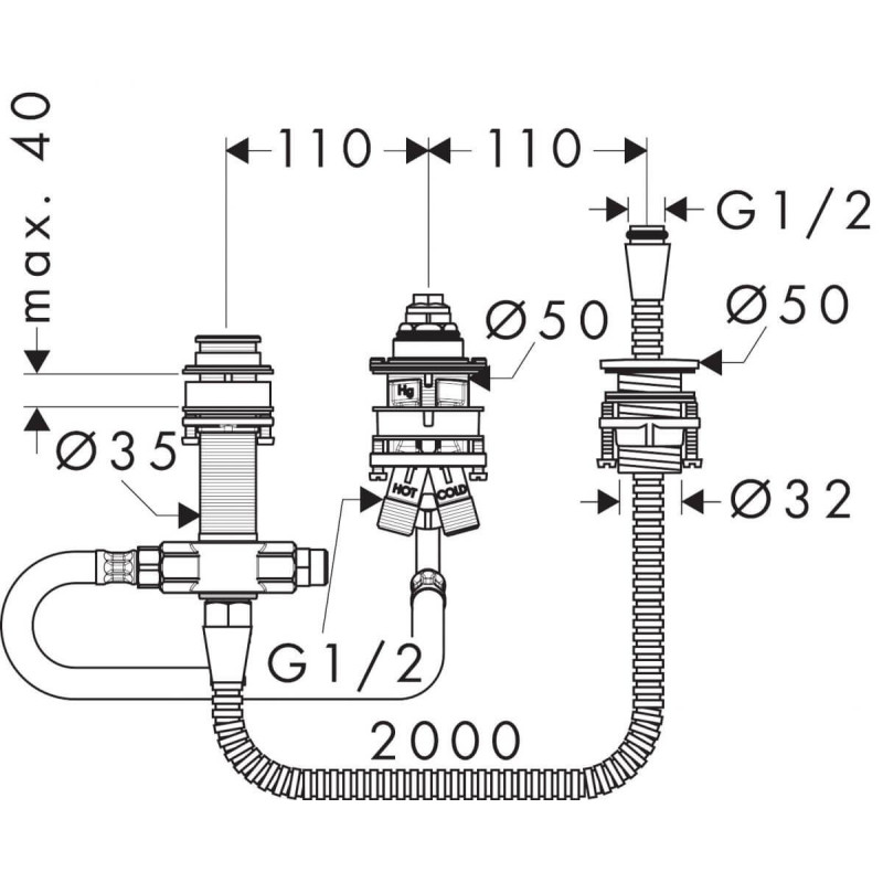 Zestaw Do Baterii 3-Otworowej 13439180 Hansgrohe Zestaw Do Baterii 3-Otworowej 13439180 Hansgrohe