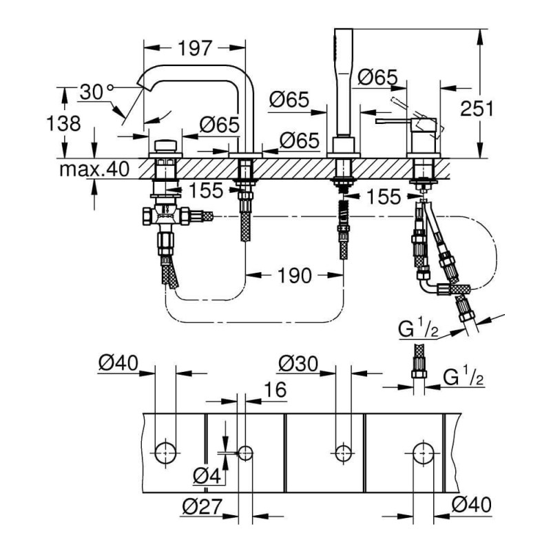 4-Otworowa Bateria Wannowa Essence Brushed Cool Sunrise 25251GN1 Grohe 4-Otworowa Bateria Wannowa Essence Brushed Cool Sunrise 25251GN1 Grohe