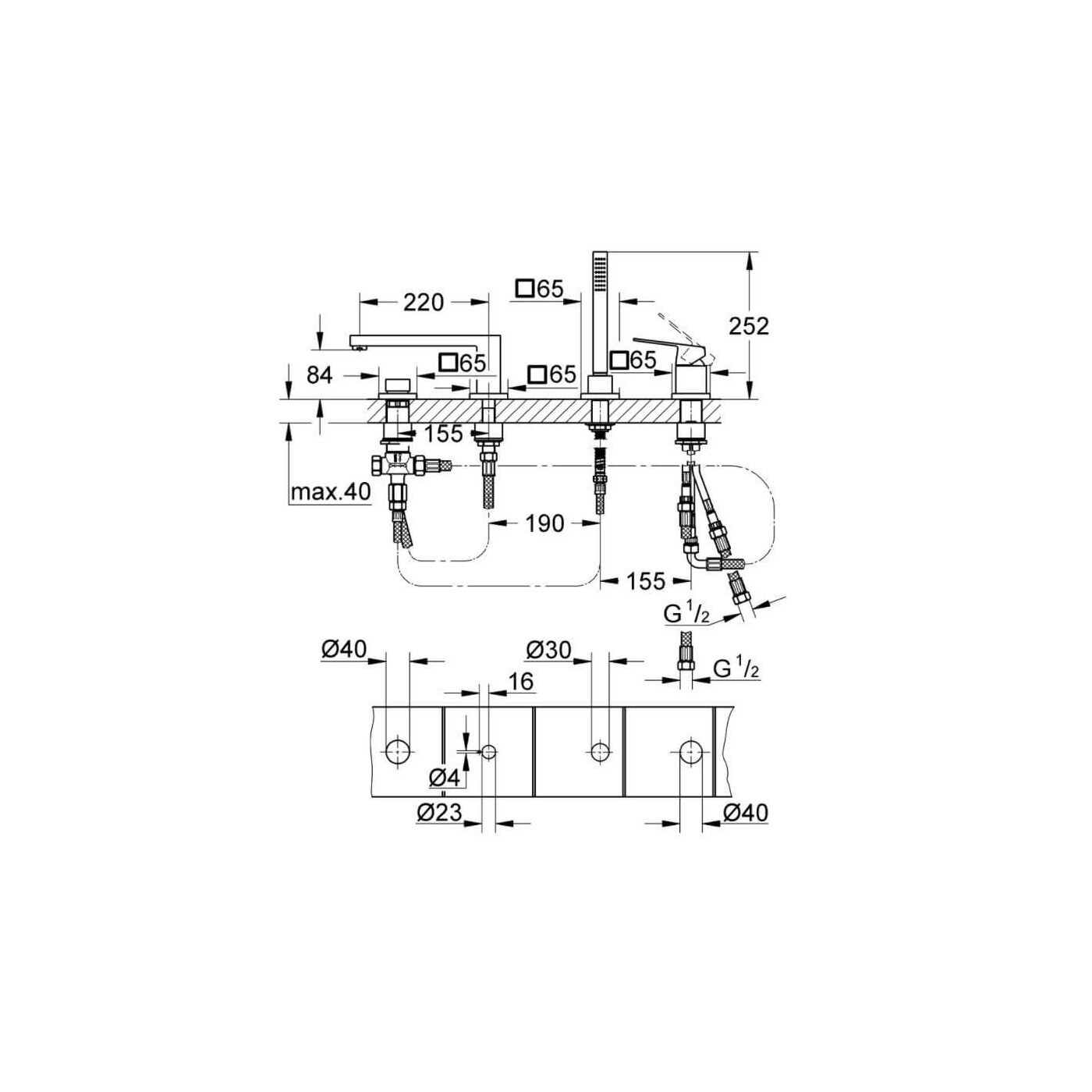 Bateria Wannowa 4-Otworowa Eurocube Brushed Hard Graphite 19897AL1 Grohe Bateria Wannowa 4-Otworowa Eurocube Brushed Hard Graphite 19897AL1 Grohe