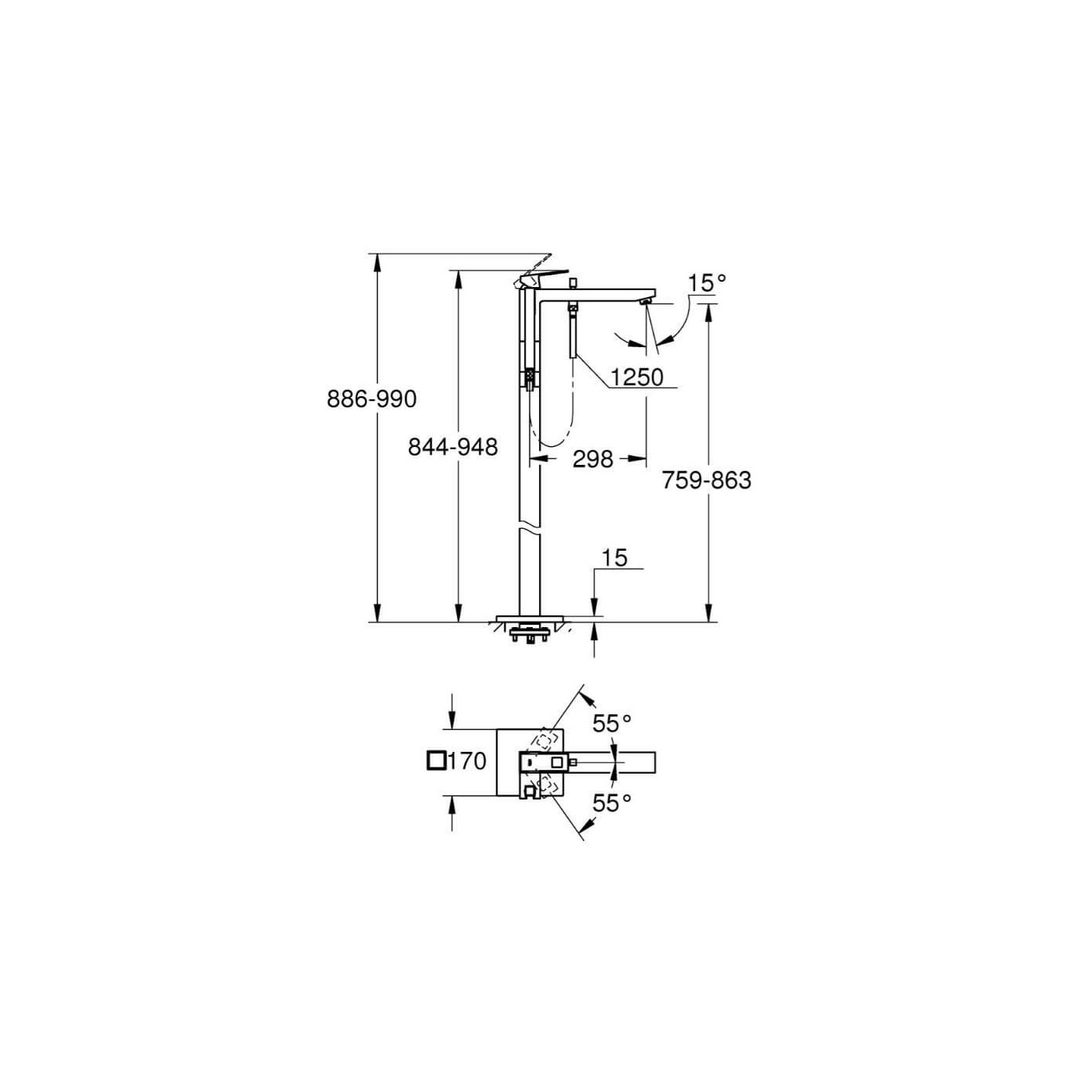 Bateria Wannowa Wolnostojąca Eurocube Brushed Hard Graphite 23672AL1 Grohe Bateria Wannowa Wolnostojąca Eurocube Brushed Hard Graphite 23672AL1 Grohe