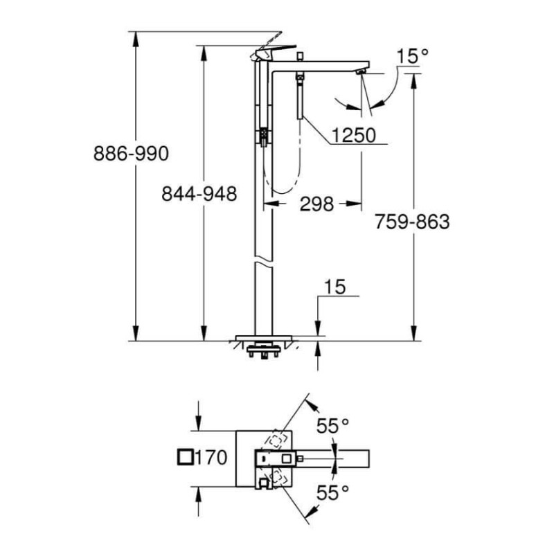 Bateria Wannowa Wolnostojąca Eurocube Brushed Hard Graphite 23672AL1 Grohe Bateria Wannowa Wolnostojąca Eurocube Brushed Hard Graphite 23672AL1 Grohe