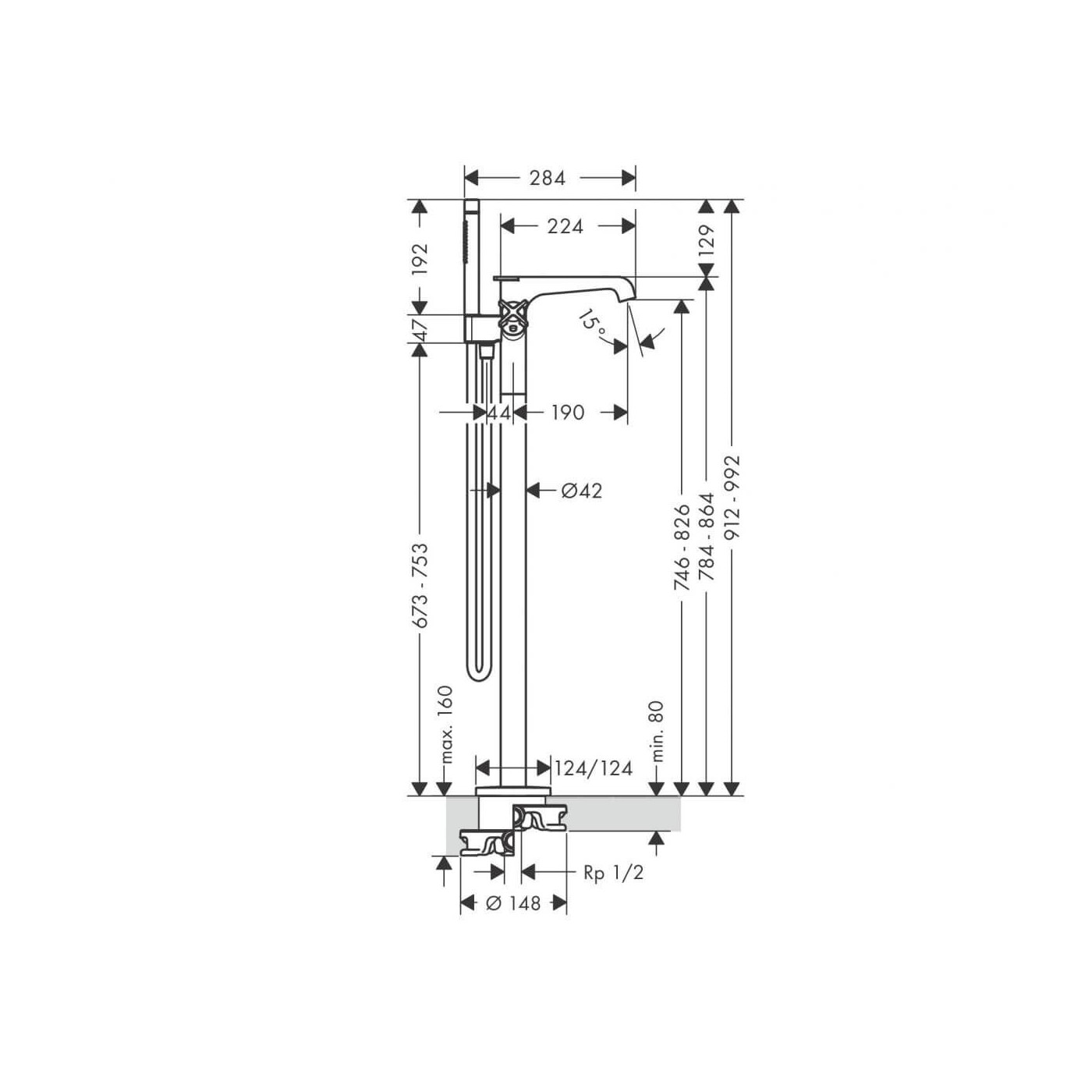 Bateria Wannowa stojąca Axor Citterio E Czarna 36416340 Hansgrohe Bateria Wannowa stojąca Axor Citterio E Czarna 36416340 Hansgrohe