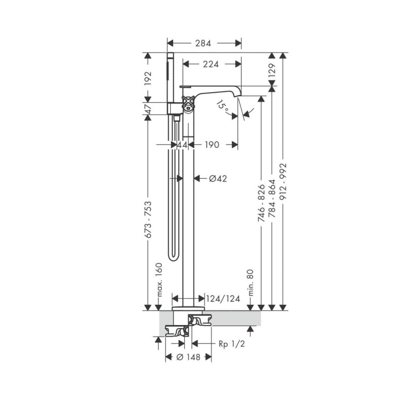 Bateria Wannowa stojąca Axor Citterio E Czarna 36416340 Hansgrohe Bateria Wannowa stojąca Axor Citterio E Czarna 36416340 Hansgrohe