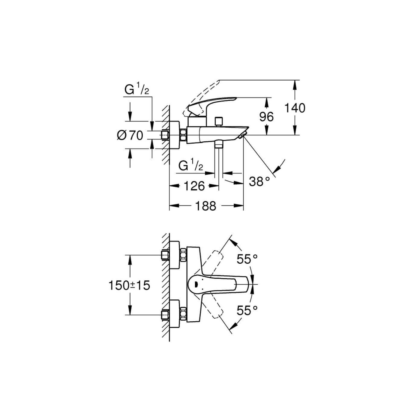 Bateria Wannowa Jednouchwytowa Eurosmart 33300003 Grohe Bateria Wannowa Jednouchwytowa Eurosmart 33300003 Grohe
