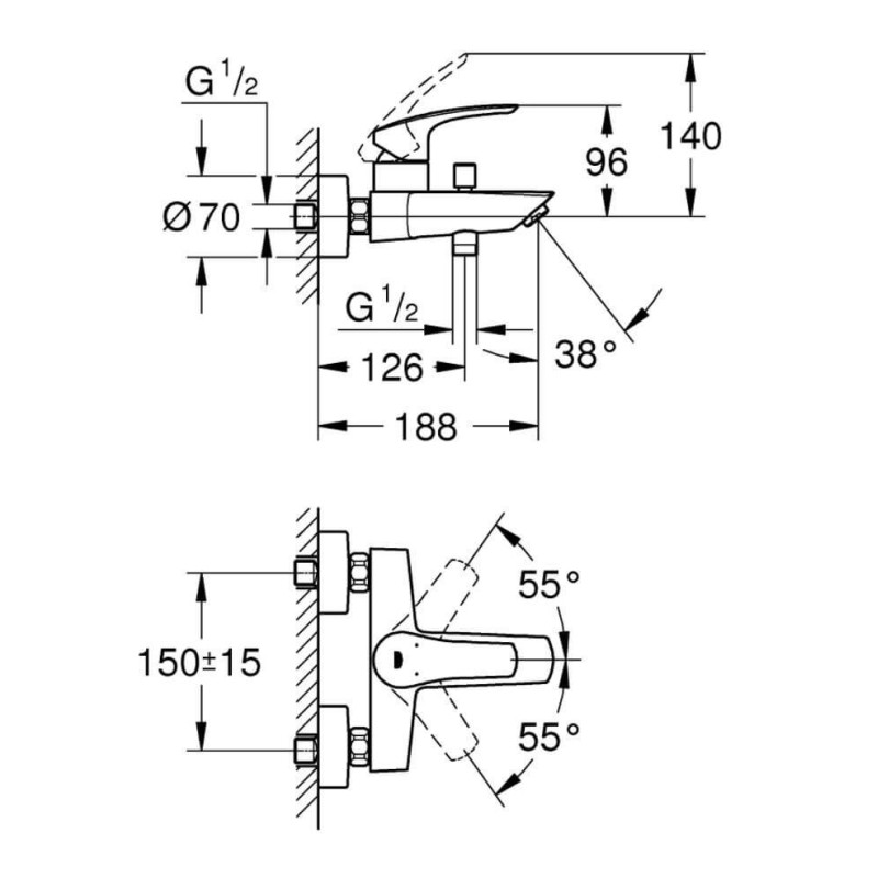 Bateria Wannowa Jednouchwytowa Eurosmart 33300003 Grohe Bateria Wannowa Jednouchwytowa Eurosmart 33300003 Grohe
