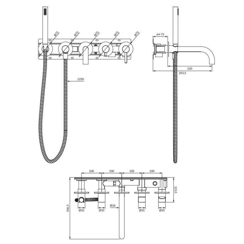 Bateria Wannowa 5-Otworowa Podtynkowa Y Złoty Y1237/1GL Omnires Bateria Wannowa 5-Otworowa Podtynkowa Y Złoty Y1237/1GL Omnires