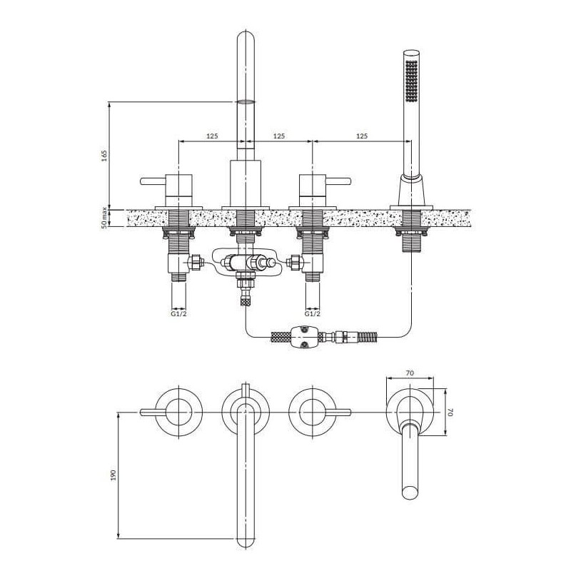 Bateria Wannowa 4-Otworowa Y Czarny Y1232BL Omnires Bateria Wannowa 4-Otworowa Y Czarny Y1232BL Omnires