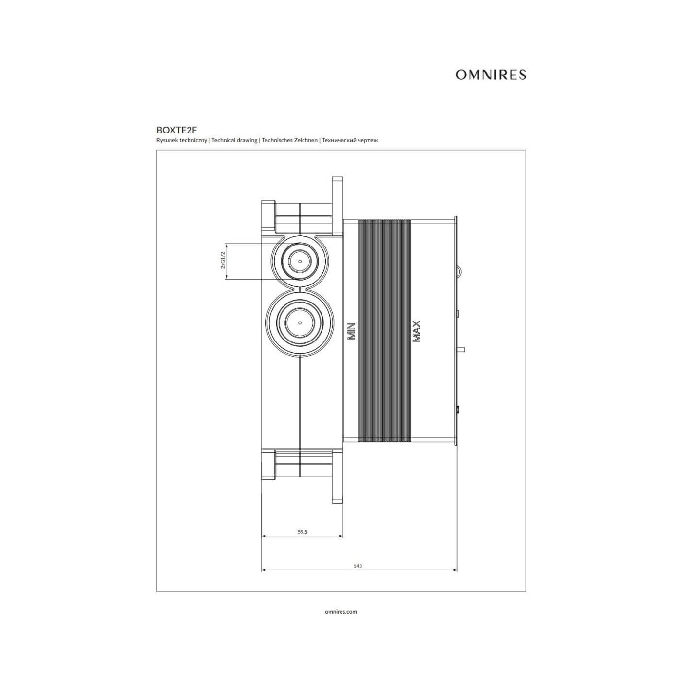 Element Podtynkowy Termostatycznej Baterii 2-Wyjściowej BOXTE2F Omnires Element Podtynkowy Termostatycznej Baterii 2-Wyjściowej BOXTE2F Omnires