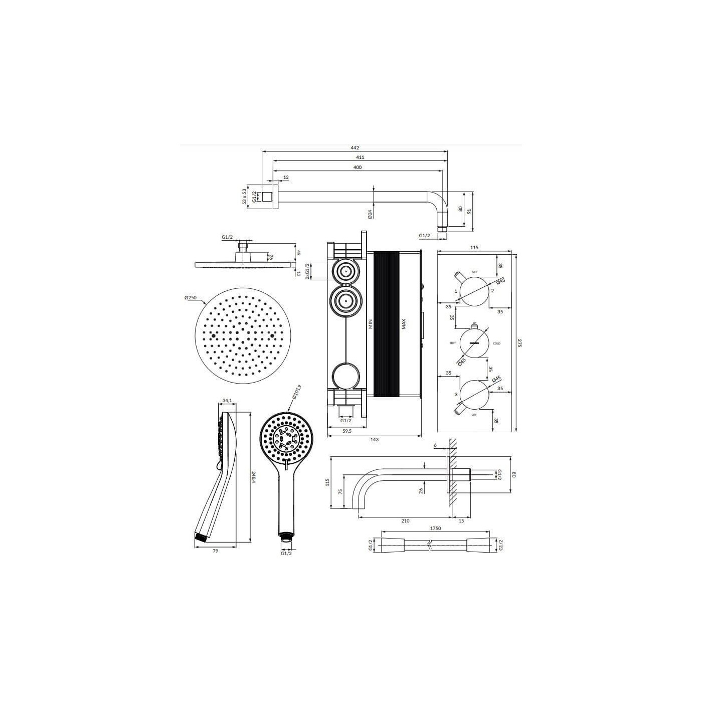 Termostatyczny System Wannowy Podtynkowy Y Chrom SYSYS02XCR Omnires Termostatyczny System Wannowy Podtynkowy Y Chrom SYSYS02XCR Omnires