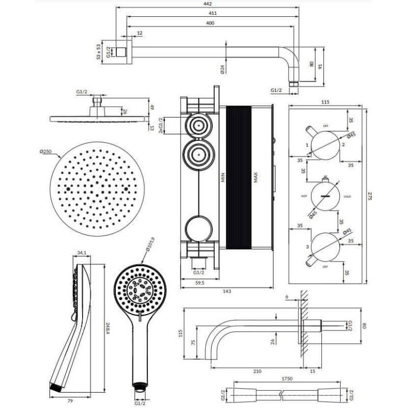 Termostatyczny System Wannowy Podtynkowy Y Chrom SYSYS02XCR Omnires Termostatyczny System Wannowy Podtynkowy Y Chrom SYSYS02XCR Omnires