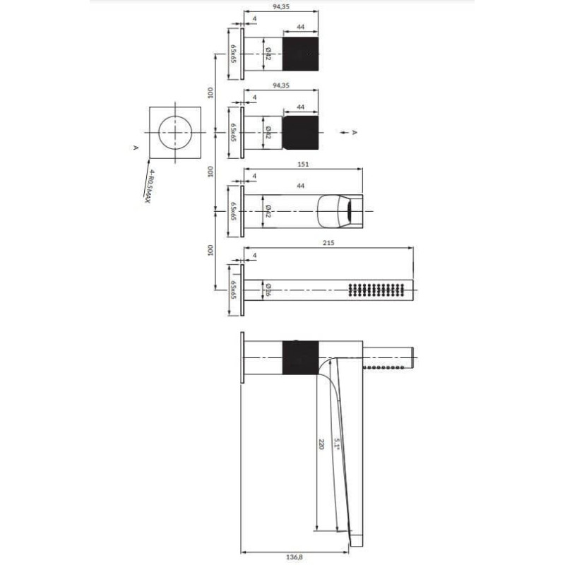 Bateria Wannowa 4-Otworowa Contour Antracyt CT8032AT Omnires Bateria Wannowa 4-Otworowa Contour Antracyt CT8032AT Omnires