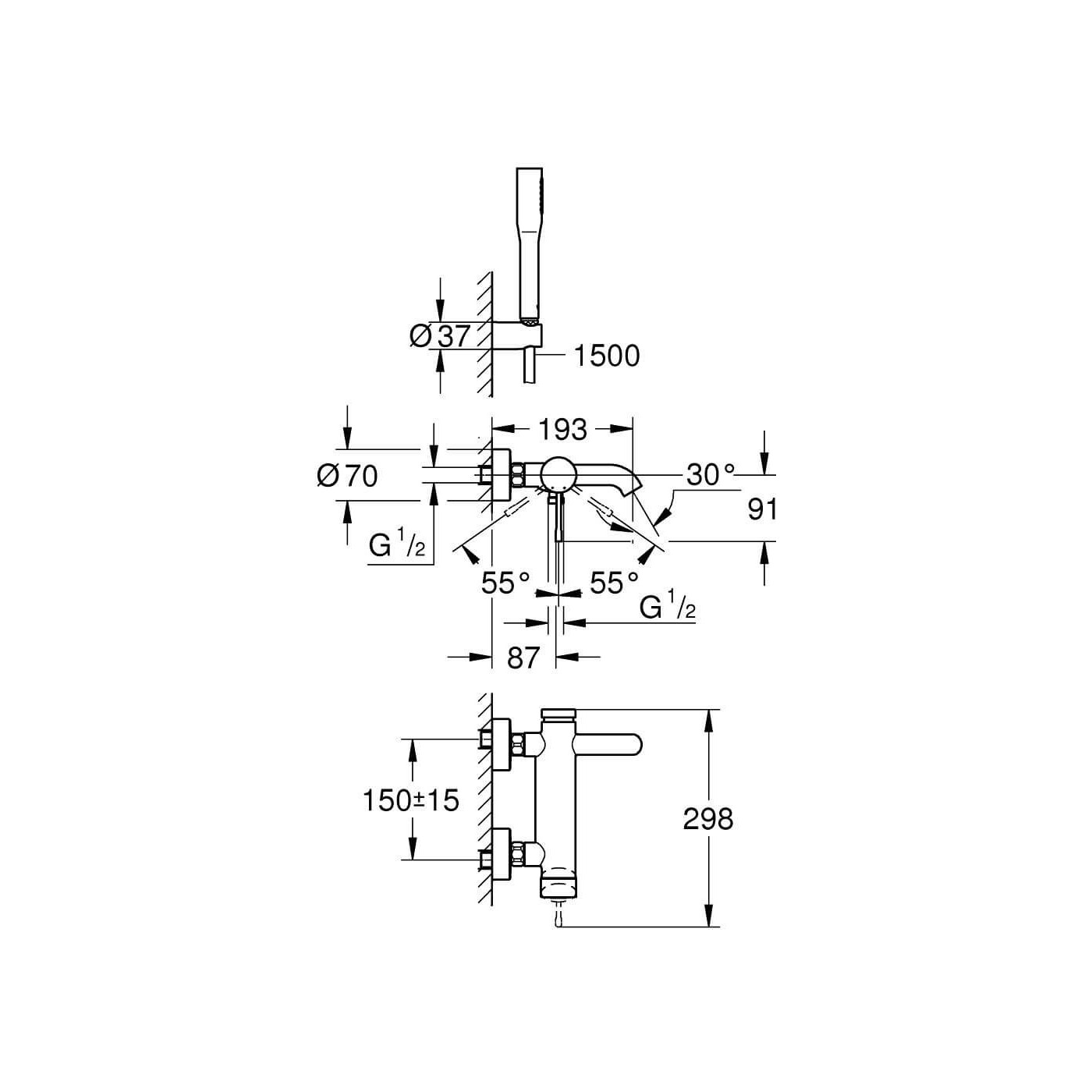 Bateria Wannowa Essence Chrom 25249001 Grohe Bateria Wannowa Essence Chrom 25249001 Grohe