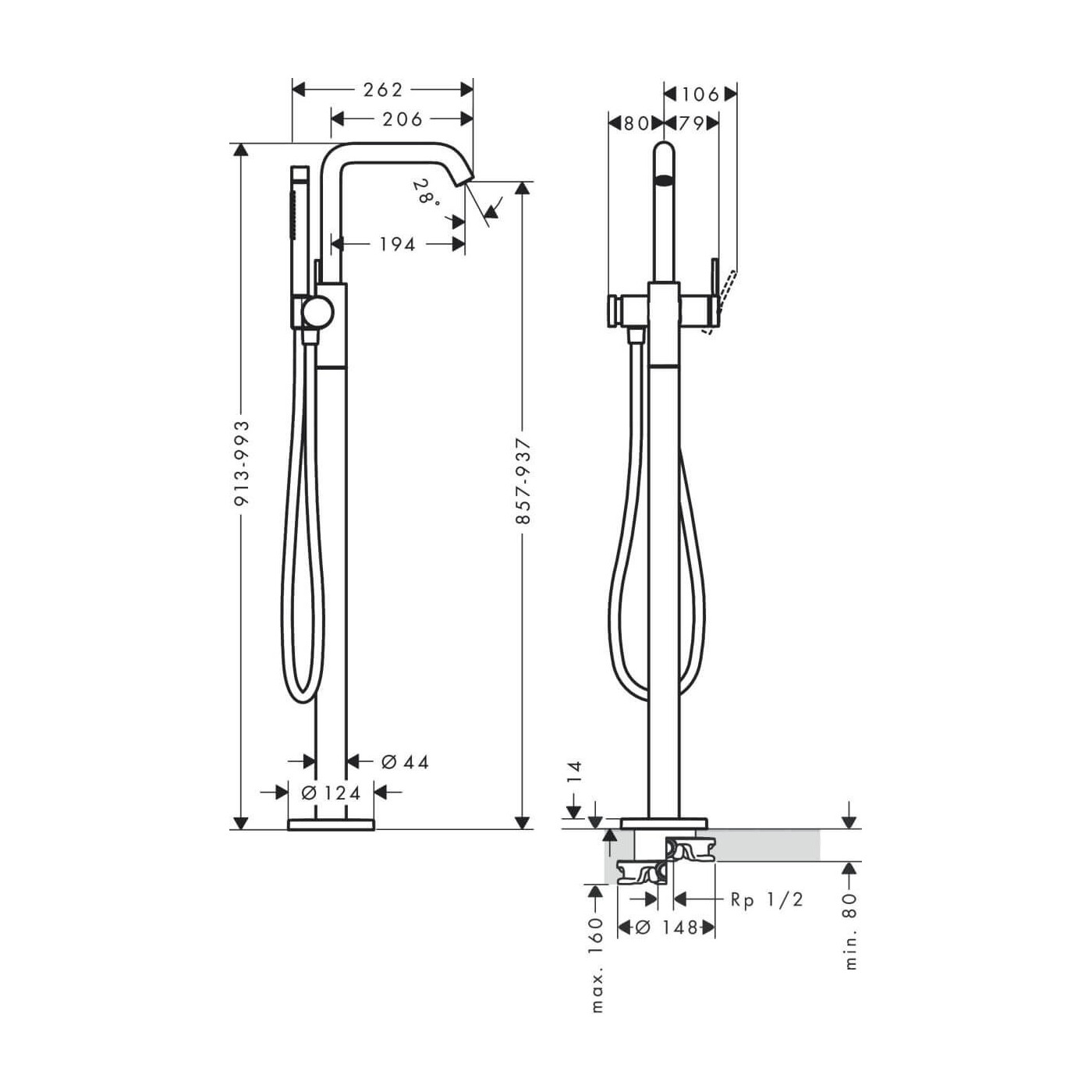 Bateria Wannowa Tecturis S Chrom 73440000 Hansgrohe Bateria Wannowa Tecturis S Chrom 73440000 Hansgrohe