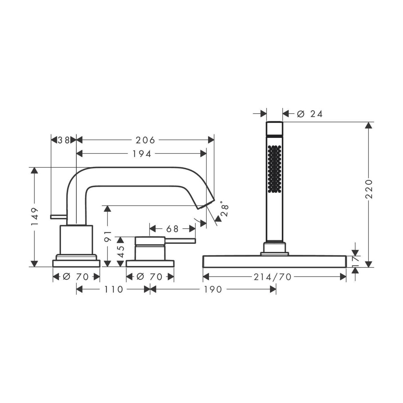 Bateria Wannowa Tecturis S Czarny Mat 73447670 Hansgrohe Bateria Wannowa Tecturis S Czarny Mat 73447670 Hansgrohe