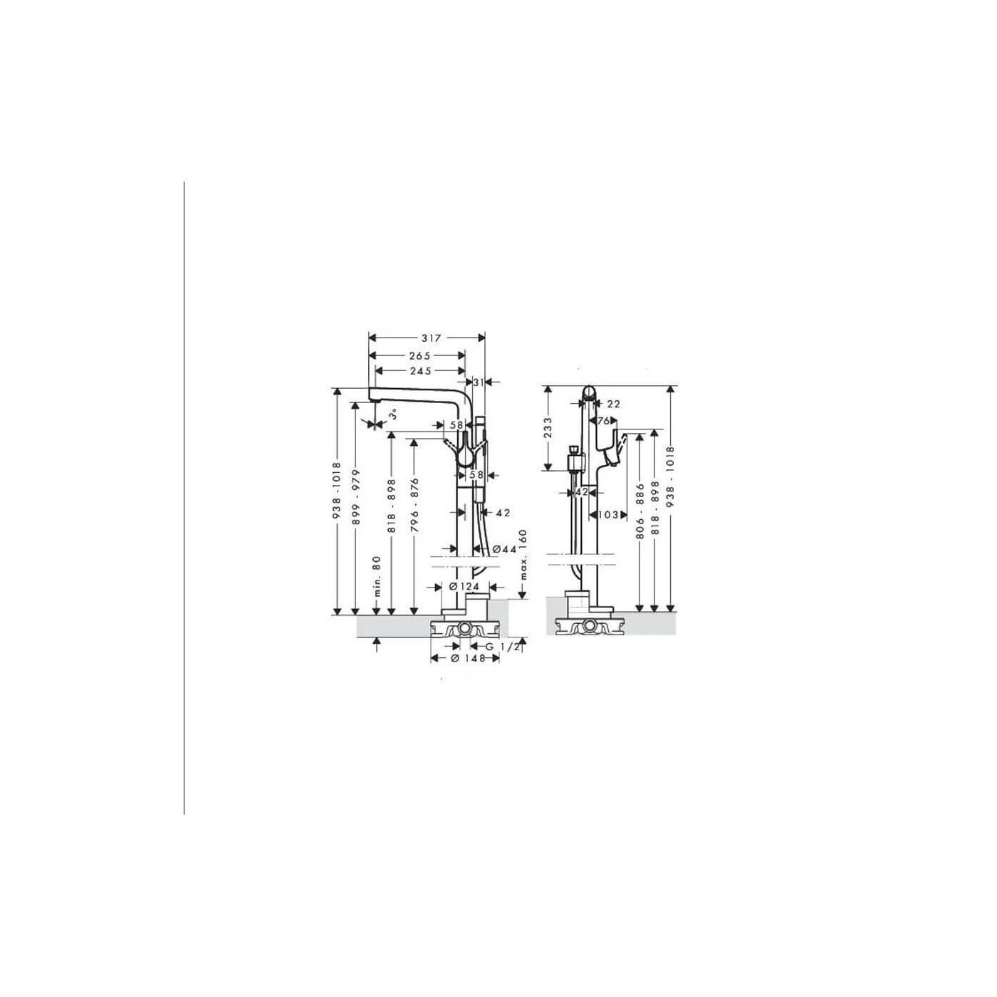 Bateria Wannowa Wolnostojąca Talis S Chrom 72412000 Hansgrohe Bateria Wannowa Wolnostojąca Talis S Chrom 72412000 Hansgrohe