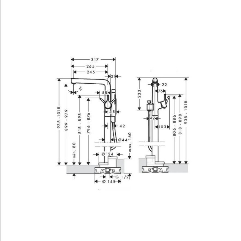 Bateria Wannowa Wolnostojąca Talis S Chrom 72412000 Hansgrohe Bateria Wannowa Wolnostojąca Talis S Chrom 72412000 Hansgrohe
