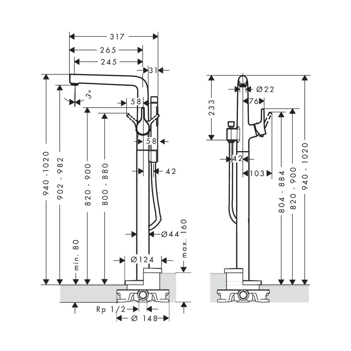 Bateria Wannowa Wolnostojąca Talis S Chrom 72412000 Hansgrohe Bateria Wannowa Wolnostojąca Talis S Chrom 72412000 Hansgrohe