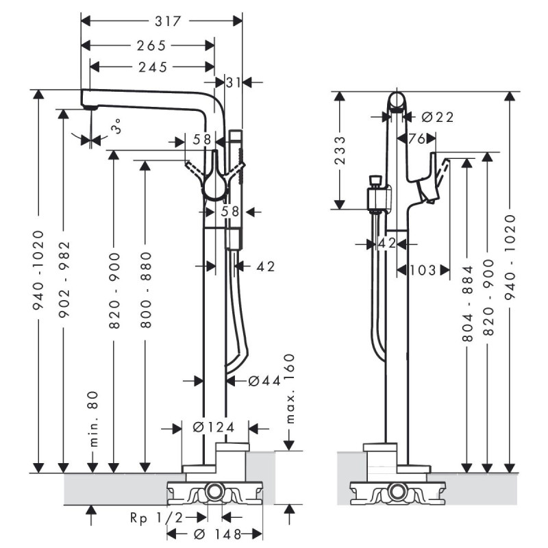 Bateria Wannowa Wolnostojąca Talis S Chrom 72412000 Hansgrohe Bateria Wannowa Wolnostojąca Talis S Chrom 72412000 Hansgrohe
