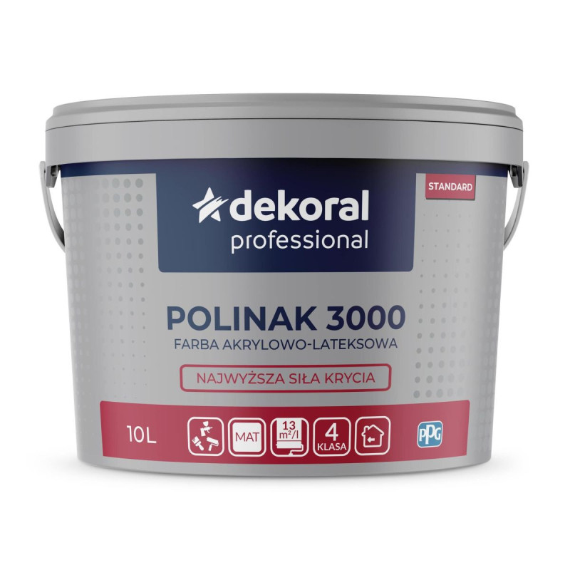 Farba Akrylowo-Lateksowa Professional Polinak 3000 10L Biały Mat Dekoral Farba Akrylowo-Lateksowa Professional Polinak 3000 10L Biały Mat Dekoral