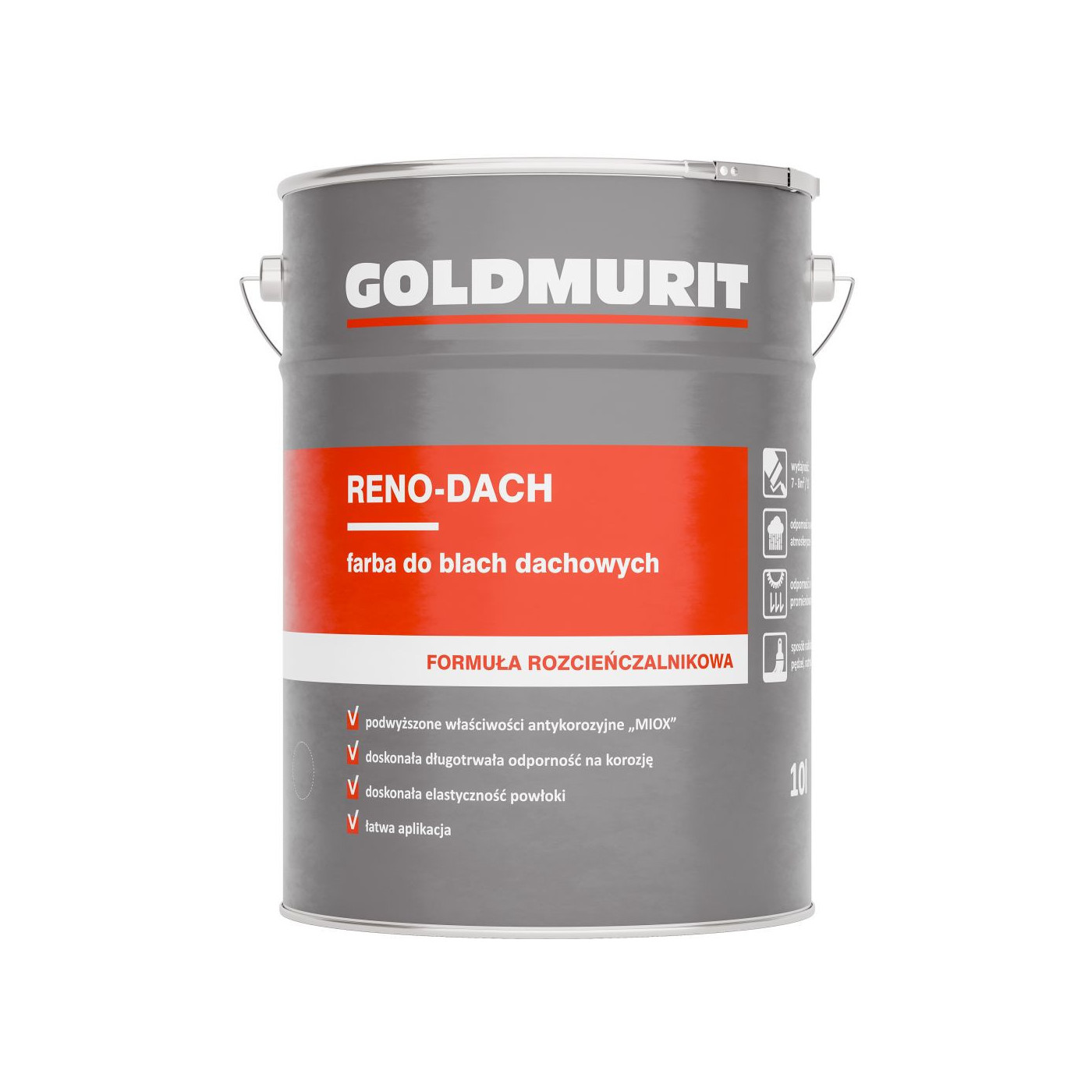 Reno-Dach Farba Do Blach Dachowych Czarny - Formuła Rozcieńczalnikowa 9005 10L Goldmurit Reno-Dach Farba Do Blach Dachowych Czarny - Formuła Rozcieńczalnikowa 9005 10L Goldmurit