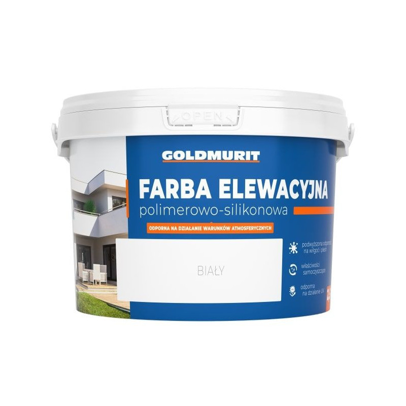 Farba Elewacyjna Polimerowo-Silikonowa Biała 1l Goldmurit Farba Elewacyjna Polimerowo-Silikonowa Biała 1l Goldmurit