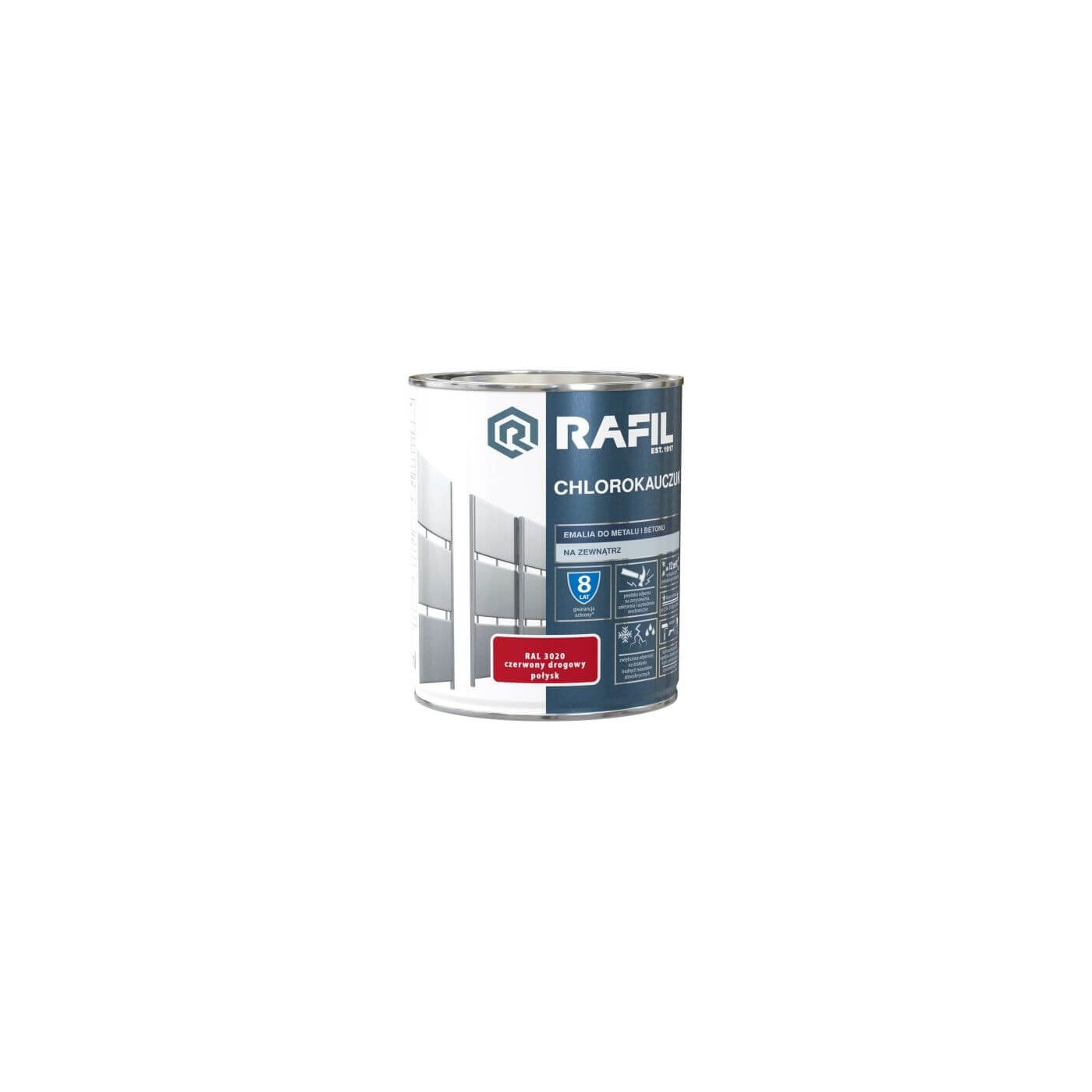 Rafil Emalia Chlorokauczukowa Czerwony Drogowy RAL3020 Rafil Emalia Chlorokauczukowa Czerwony Drogowy RAL3020
