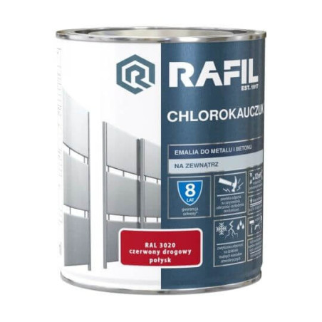 Rafil Emalia Chlorokauczukowa Czerwony Drogowy RAL3020