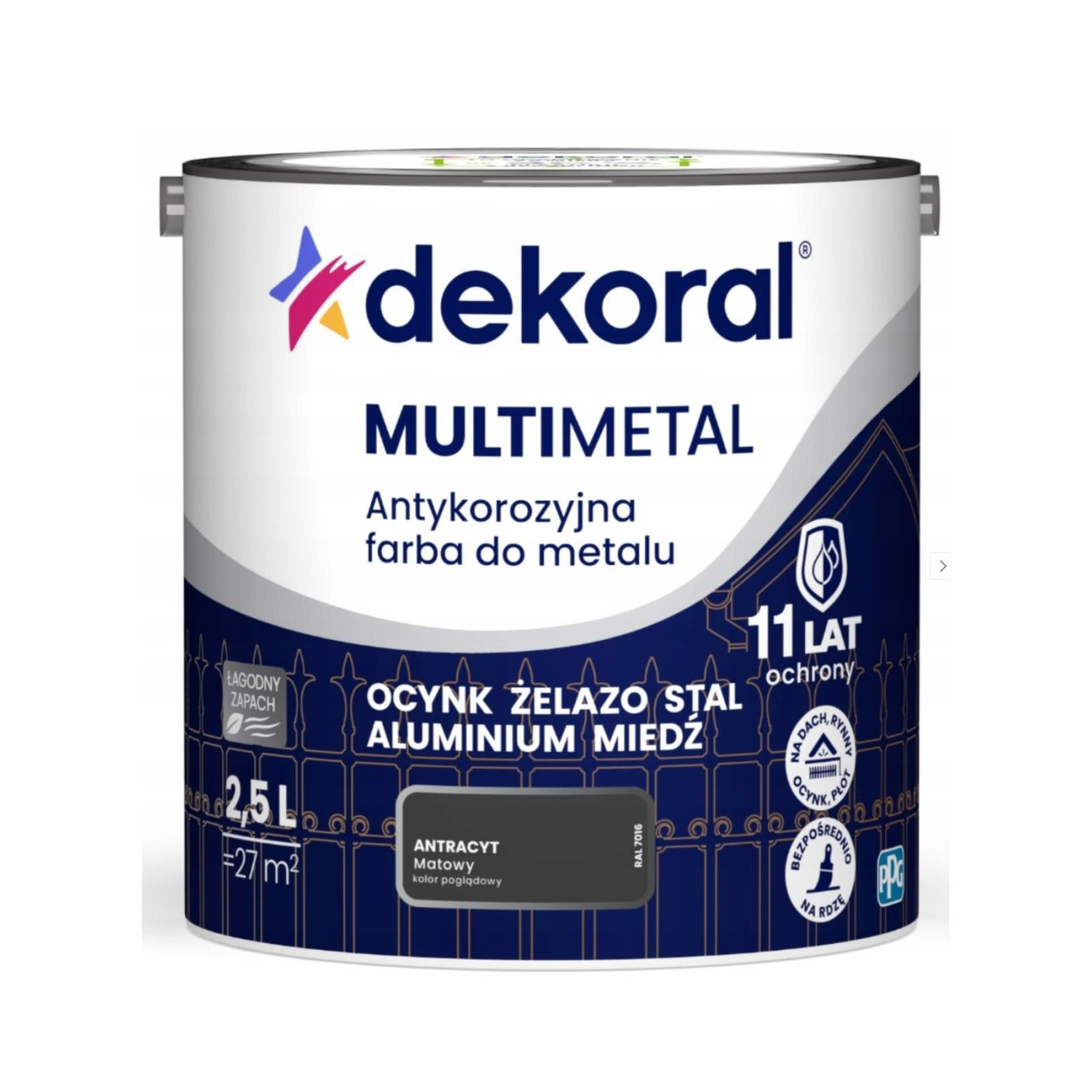 Farba Do Metalu Antykorozyjna Multimetal Antracyt Mat 2,5L Dekoral Farba Do Metalu Antykorozyjna Multimetal Antracyt Mat 2,5L Dekoral