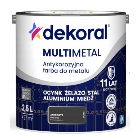 Farba Do Metalu Antykorozyjna Multimetal Antracyt Mat 2,5L Dekoral