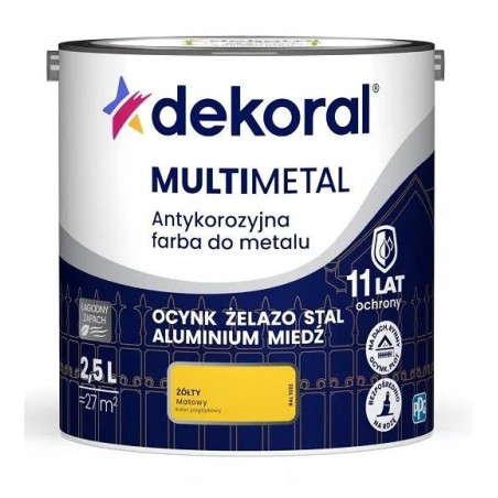 Farba Do Metalu Antykorozyjna Żółty Mat 2,5L Dekoral