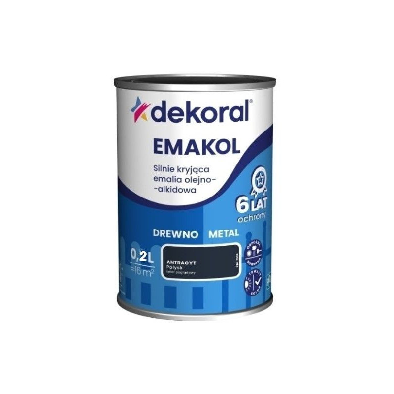 Emakol Antracyt Połysk 0,2L Silnie Kryjąca Emalia Do Drewna i Metalu Dekoral Emakol Antracyt Połysk 0,2L Silnie Kryjąca Emalia Do Drewna i Metalu Dekoral