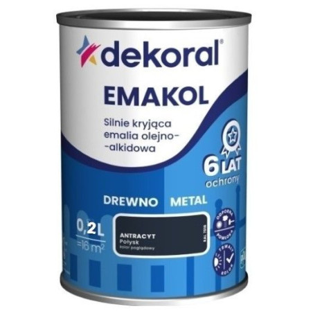 Emakol Antracyt Połysk 0,2L Silnie Kryjąca Emalia Do Drewna i Metalu Dekoral