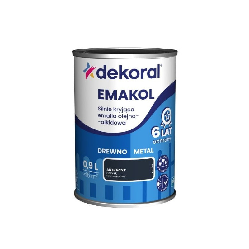 Emakol Antracyt Połysk 0,9L Silnie Kryjąca Emalia Do Drewna i Metalu Dekoral Emakol Antracyt Połysk 0,9L Silnie Kryjąca Emalia Do Drewna i Metalu Dekoral