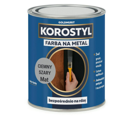 Farba Na Metal 3W1 Korostyl Ciemny Szary Mat 7015 0,7L Goldmurit