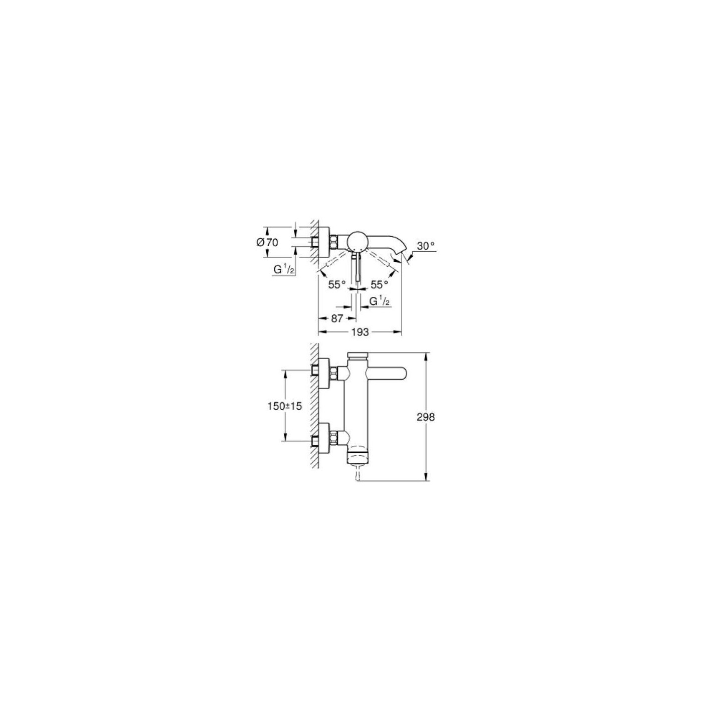 Bateria Wannowa Ścienna Jednouchwytowa Cool Sunrise 33624GL1 Grohe Bateria Wannowa Ścienna Jednouchwytowa Cool Sunrise 33624GL1 Grohe