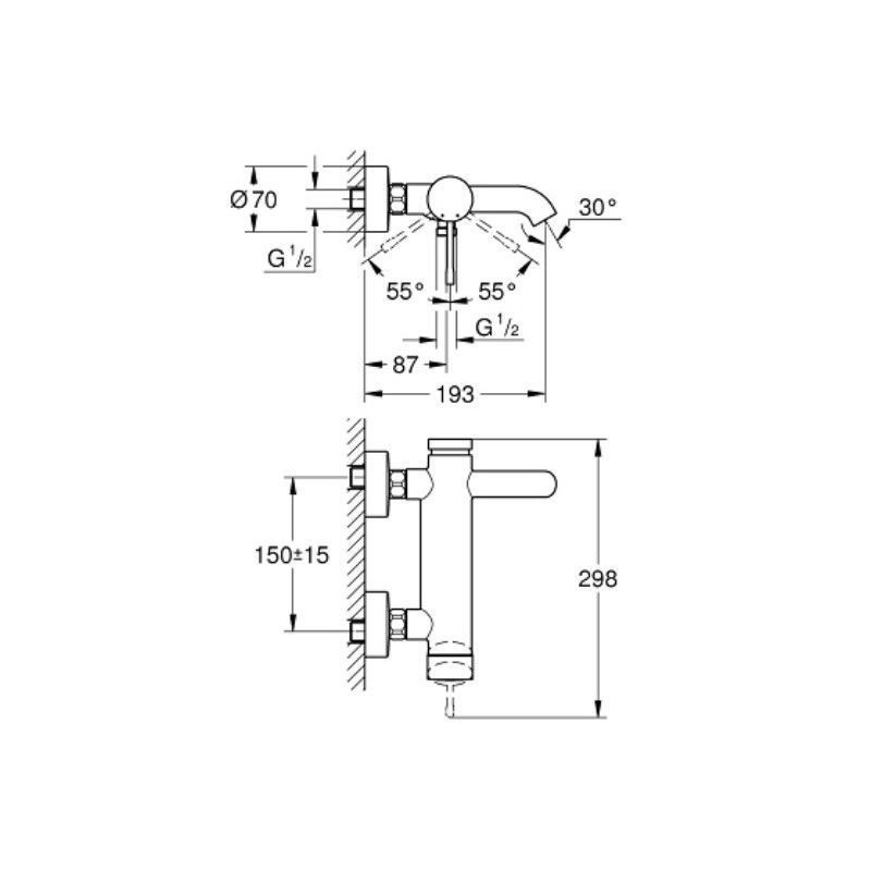 Bateria Wannowa Ścienna Jednouchwytowa Cool Sunrise 33624GL1 Grohe Bateria Wannowa Ścienna Jednouchwytowa Cool Sunrise 33624GL1 Grohe