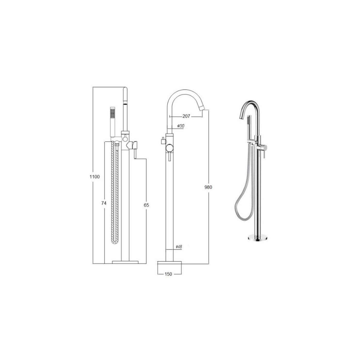Bateria Wannowa Veo Wolnostojąca Złoto BW-VII-ZL Besco Bateria Wannowa Veo Wolnostojąca Złoto BW-VII-ZL Besco