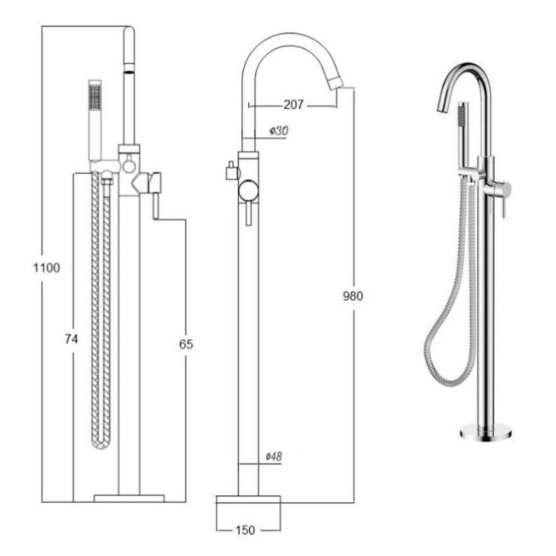Bateria Wannowa Veo Wolnostojąca Złoto BW-VII-ZL Besco Bateria Wannowa Veo Wolnostojąca Złoto BW-VII-ZL Besco